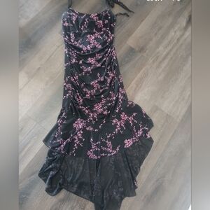 Vintage 90s Black Dress Pink Glitter Floral Detail Made In USA Size Medium*
